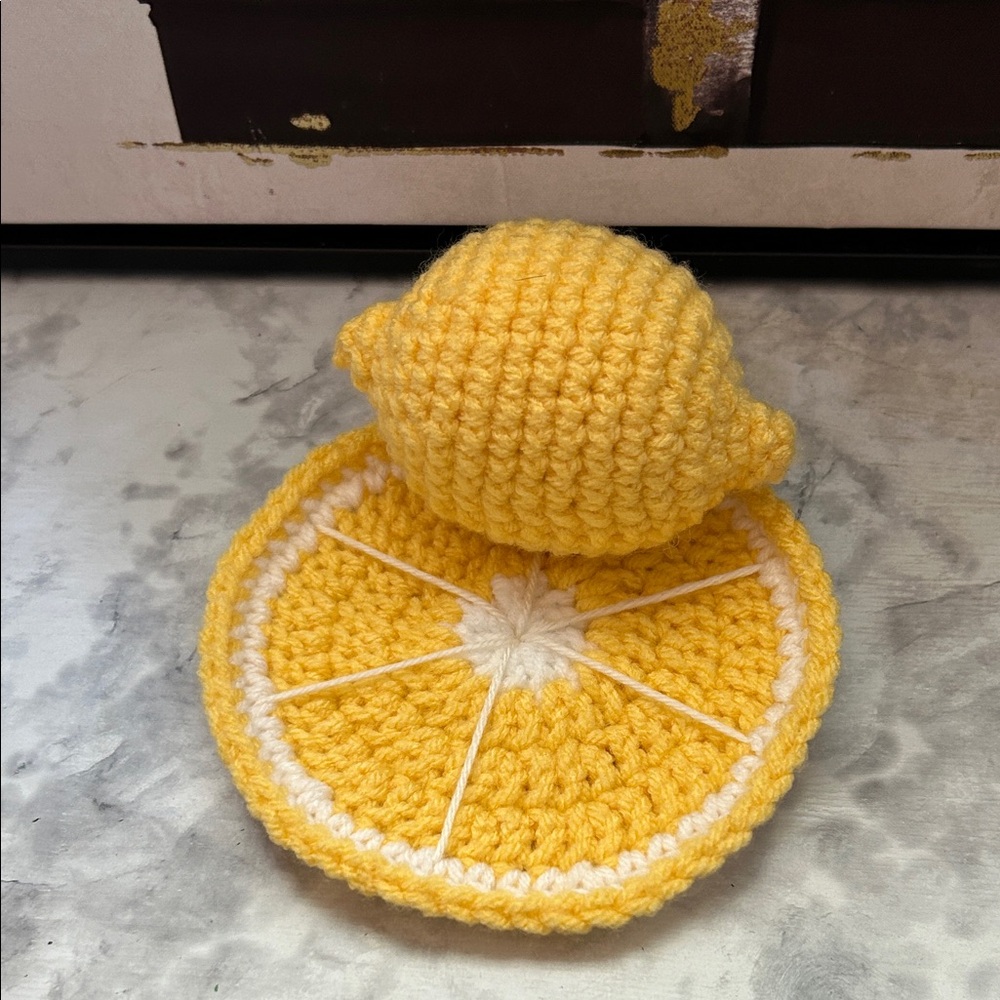 4 piece Handmade Crochet Lemon Coaster Set